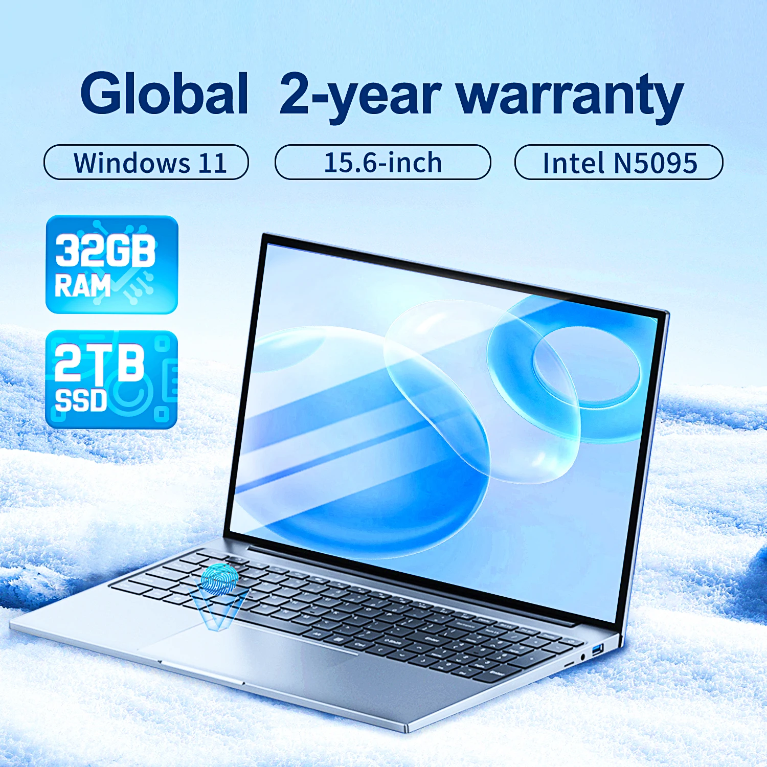 2025 New Laptop 15.6 Inch 32GB Ram DDR4 2TB SSD Windows 11/10 Notebook Pc Gamer Intel N5095 Office Computer Backlit Fingerprint