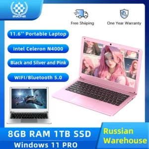 BYONE 11.6 Inch Mini Laptop Intel Celeron N4000 8GB RAM 128GB 256GB SSD Wifi Office Study Pink Portable Ultraslim Pocket Laptops
